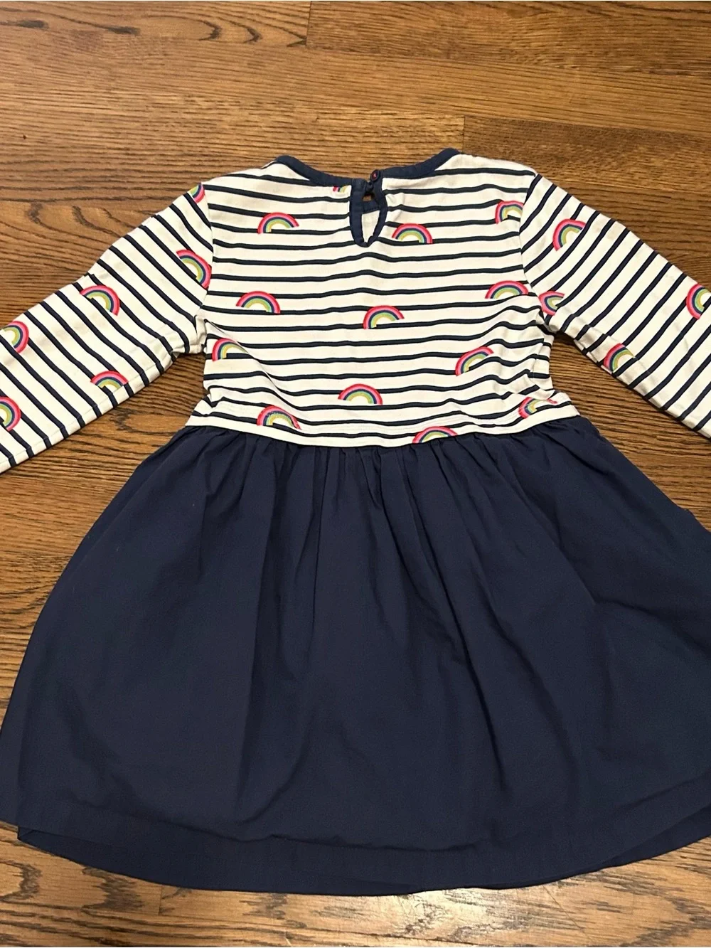 Mini Boden Rainbow and Stripes hopscotch dress with gathered skirt